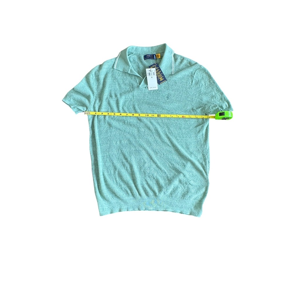 Polo Ralph Lauren Knit Polo Shirt Mens M Faded Mint Cotton Linen Sweater NWT - Picture 5 of 9